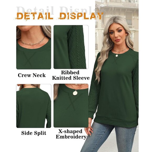 Women’s Crewneck Sweater Cable Knit Long Sleeve Lightweight Fall Pullover - Picture 4 of 6